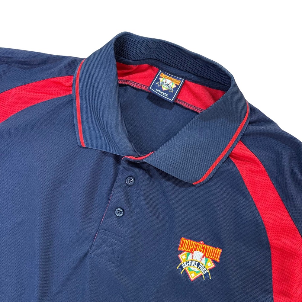 Cooperstown‎ Dreams Park Mens XL Polo Shirt Navy Blue Red Baseball Athletic Mesh